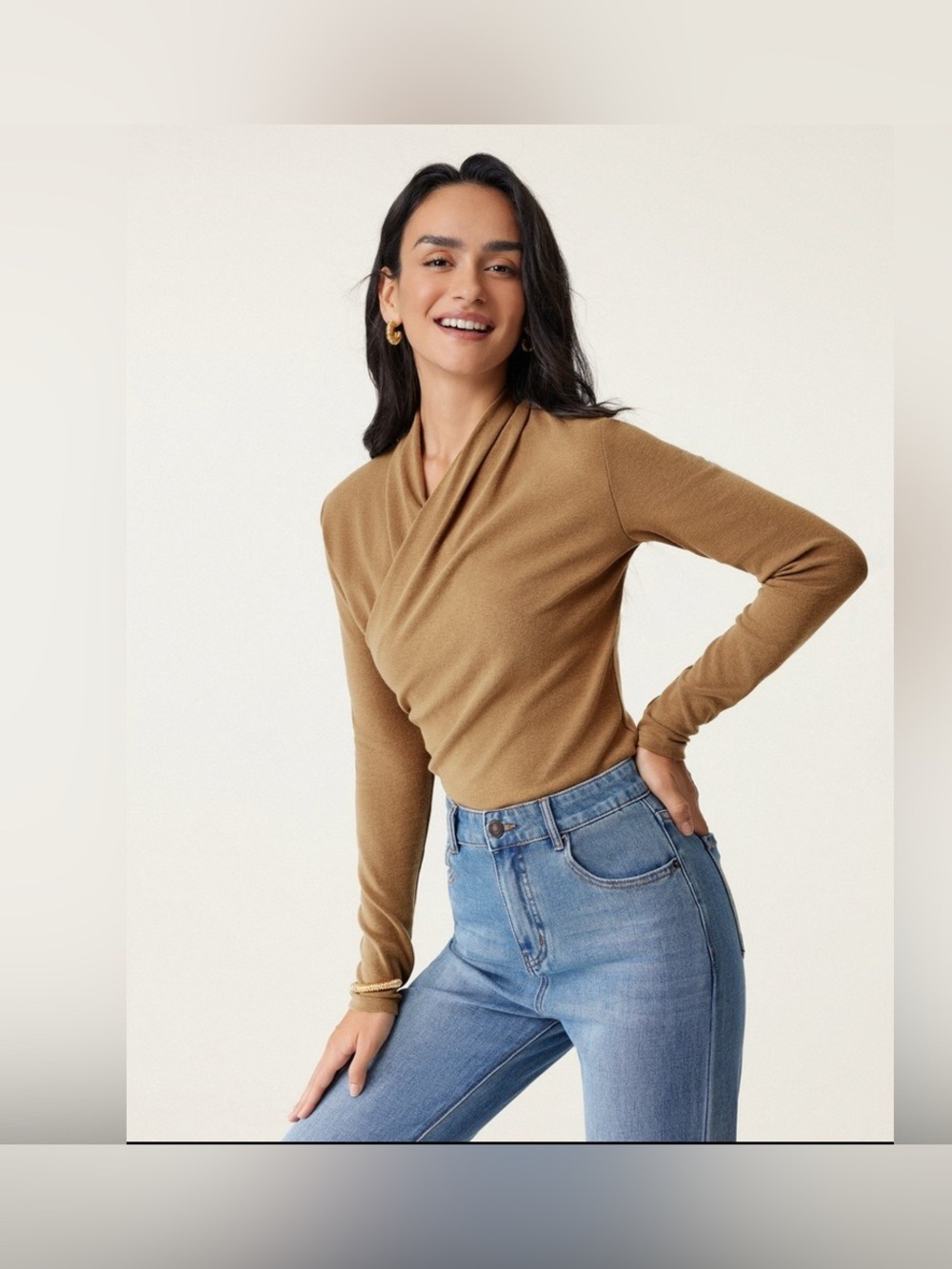 OGL LiteWarm Surplice Long Sleeve Top Cinnamon Buff Size Medium. New with tag